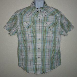 Marc‎ Ecko* Men's Short Sleeve Button Down Curved Hem Chest Pockets Shirt~ Large